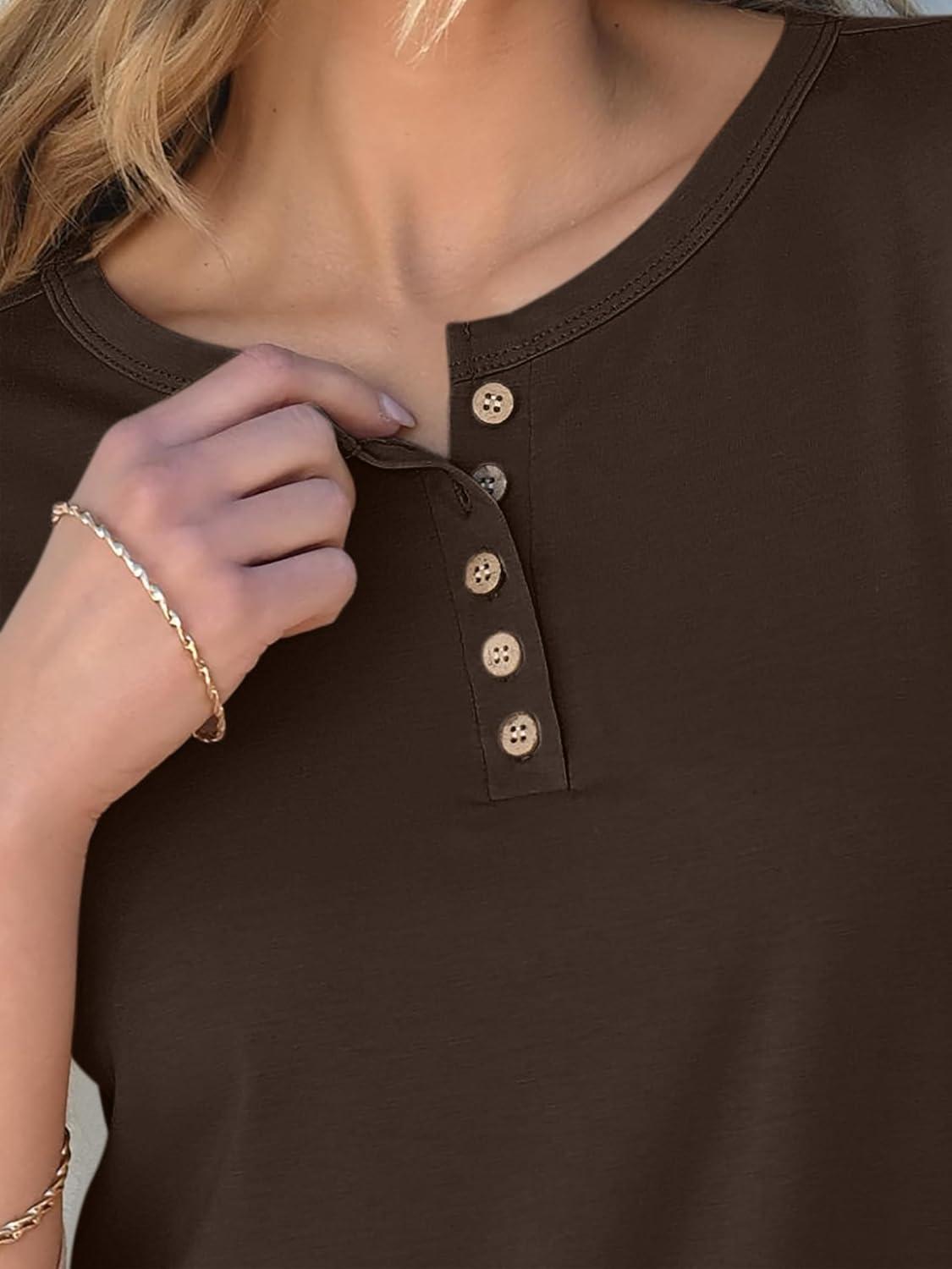imageANRABESS Womens 34 Sleeve Tops Henley Shirts Casual Trendy Button T Shirts 2025 Summer Basic TunicBrown