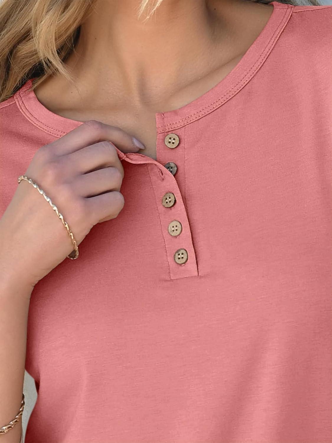 imageANRABESS Womens 34 Sleeve Tops Henley Shirts Casual Trendy Button T Shirts 2025 Summer Basic TunicCoral Pink