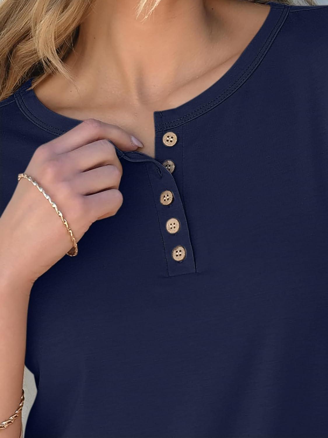 imageANRABESS Womens 34 Sleeve Tops Henley Shirts Casual Trendy Button T Shirts 2025 Summer Basic TunicDark Blue