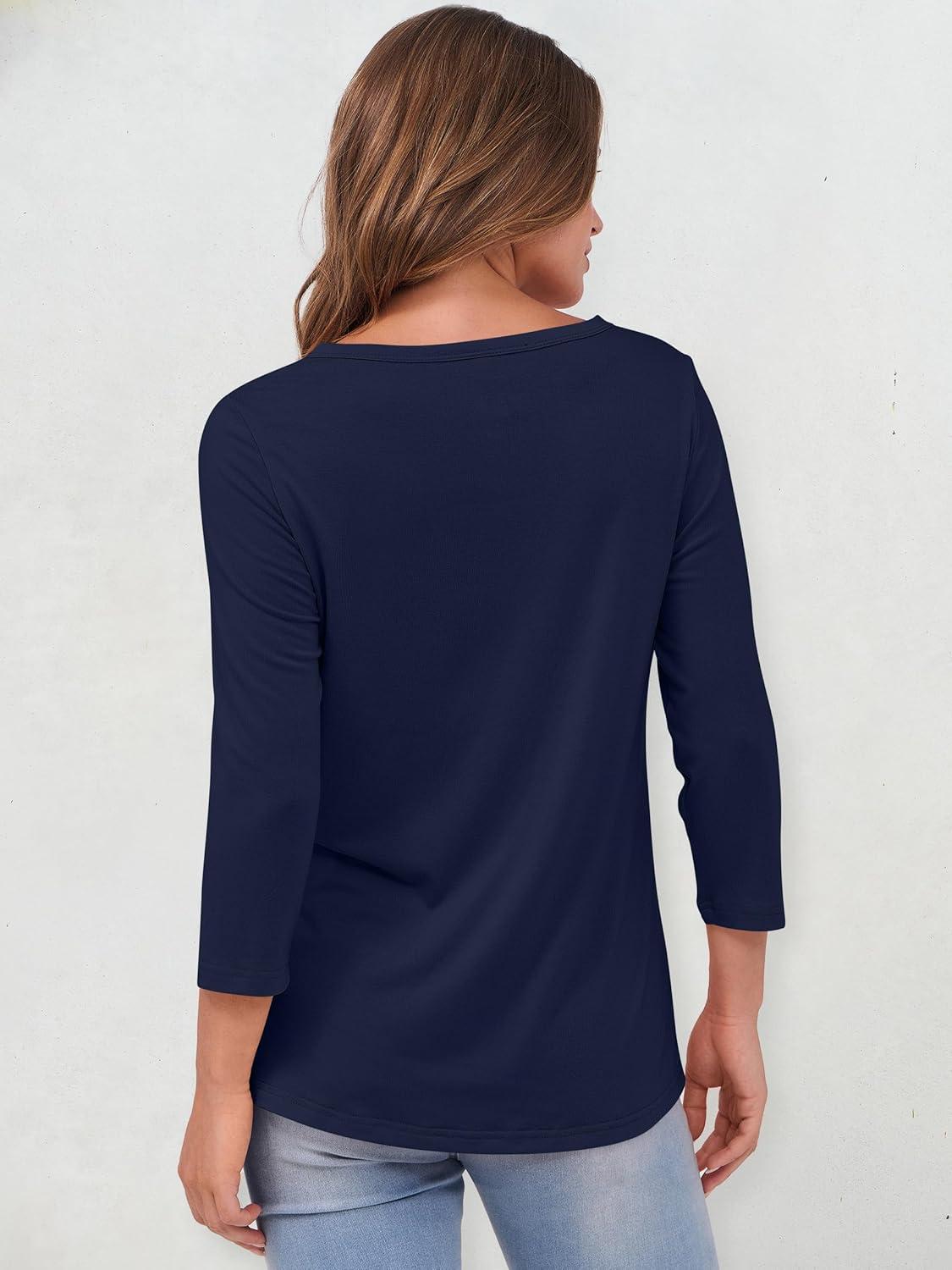 imageANRABESS Womens 34 Sleeve Tops Henley Shirts Casual Trendy Button T Shirts 2025 Summer Basic TunicDark Blue