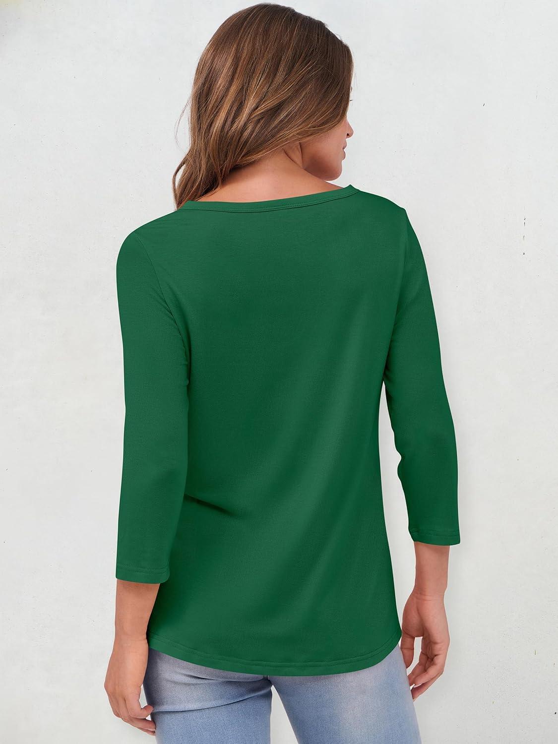 imageANRABESS Womens 34 Sleeve Tops Henley Shirts Casual Trendy Button T Shirts 2025 Summer Basic TunicGreen