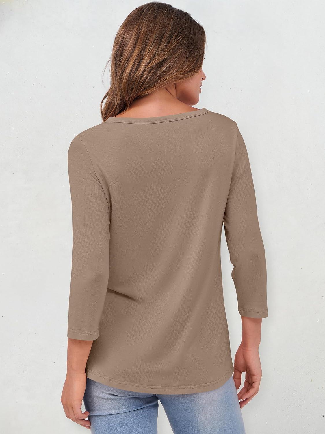 imageANRABESS Womens 34 Sleeve Tops Henley Shirts Casual Trendy Button T Shirts 2025 Summer Basic TunicKhaki