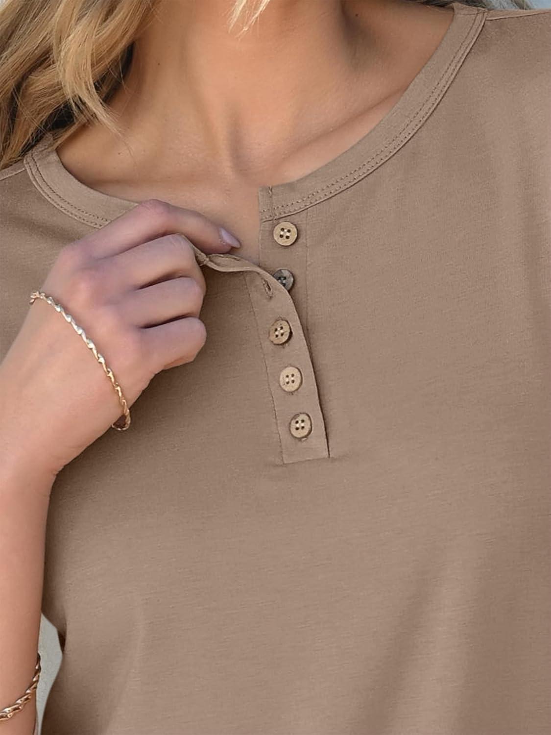 imageANRABESS Womens 34 Sleeve Tops Henley Shirts Casual Trendy Button T Shirts 2025 Summer Basic TunicKhaki
