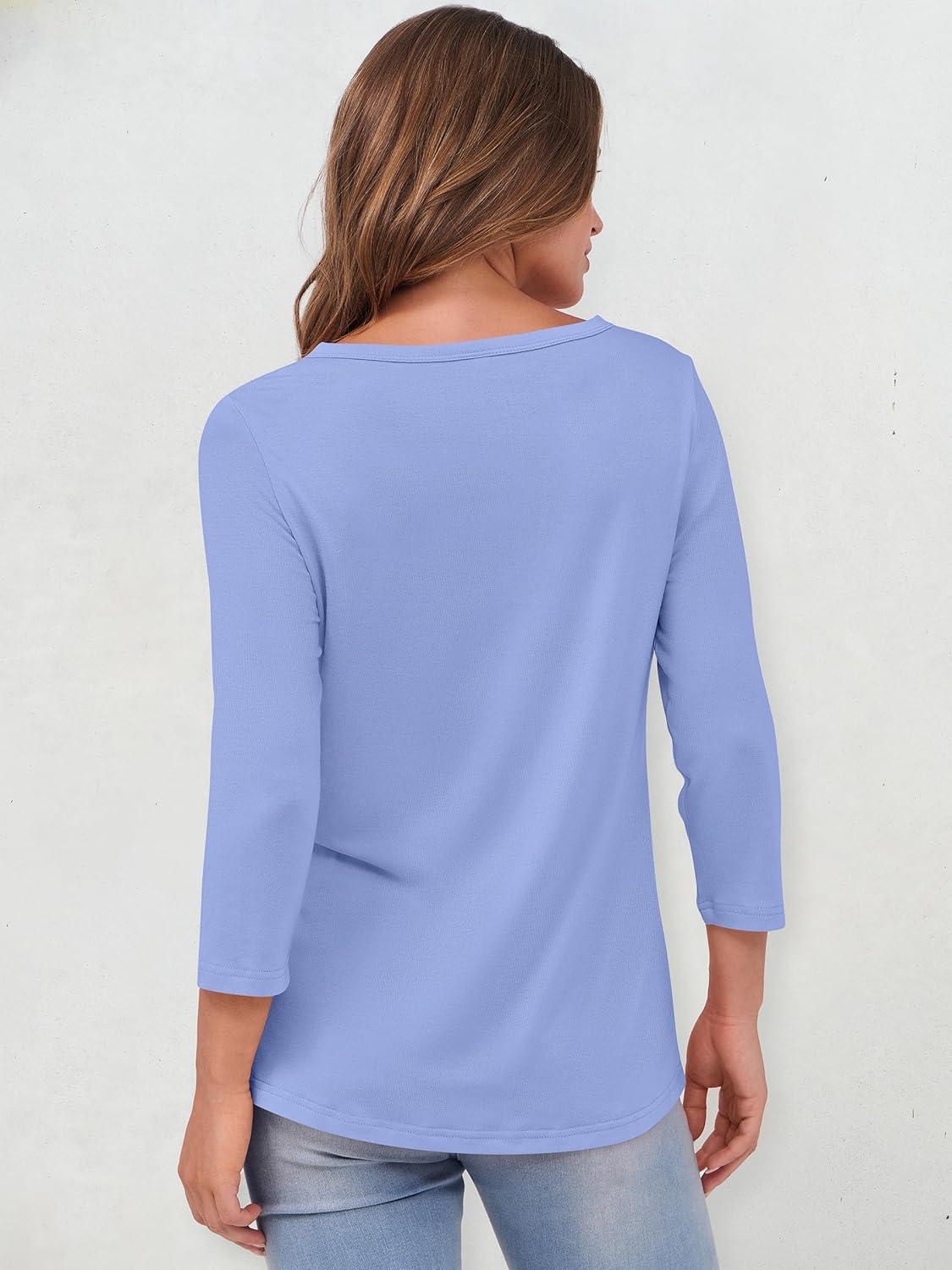 imageANRABESS Womens 34 Sleeve Tops Henley Shirts Casual Trendy Button T Shirts 2025 Summer Basic TunicSky Blue