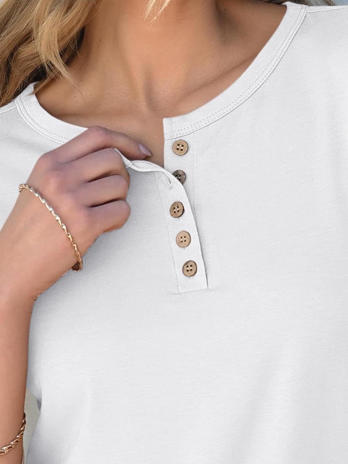 imageANRABESS Womens 34 Sleeve Tops Henley Shirts Casual Trendy Button T Shirts 2025 Summer Basic TunicWhite