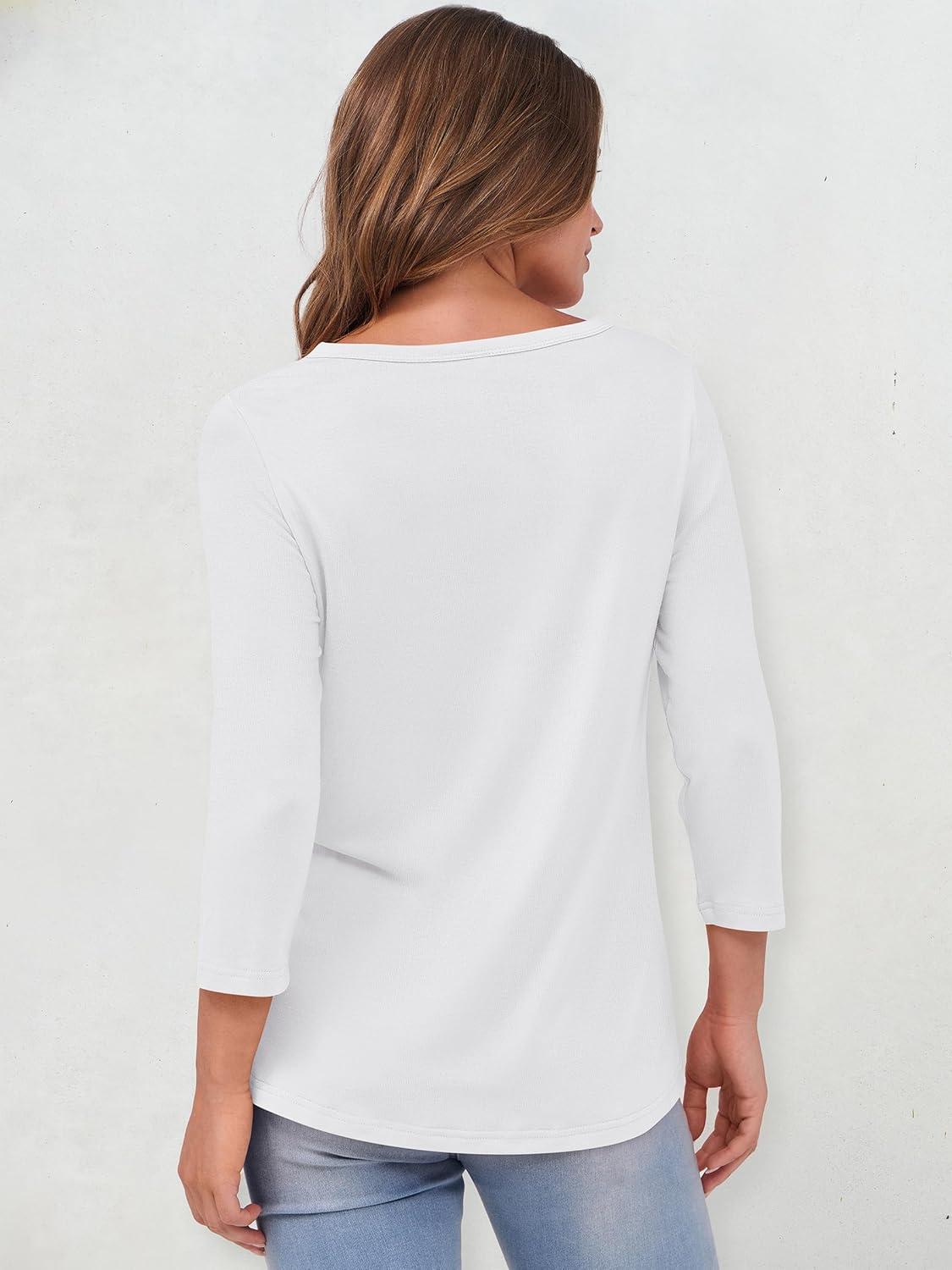 imageANRABESS Womens 34 Sleeve Tops Henley Shirts Casual Trendy Button T Shirts 2025 Summer Basic TunicWhite