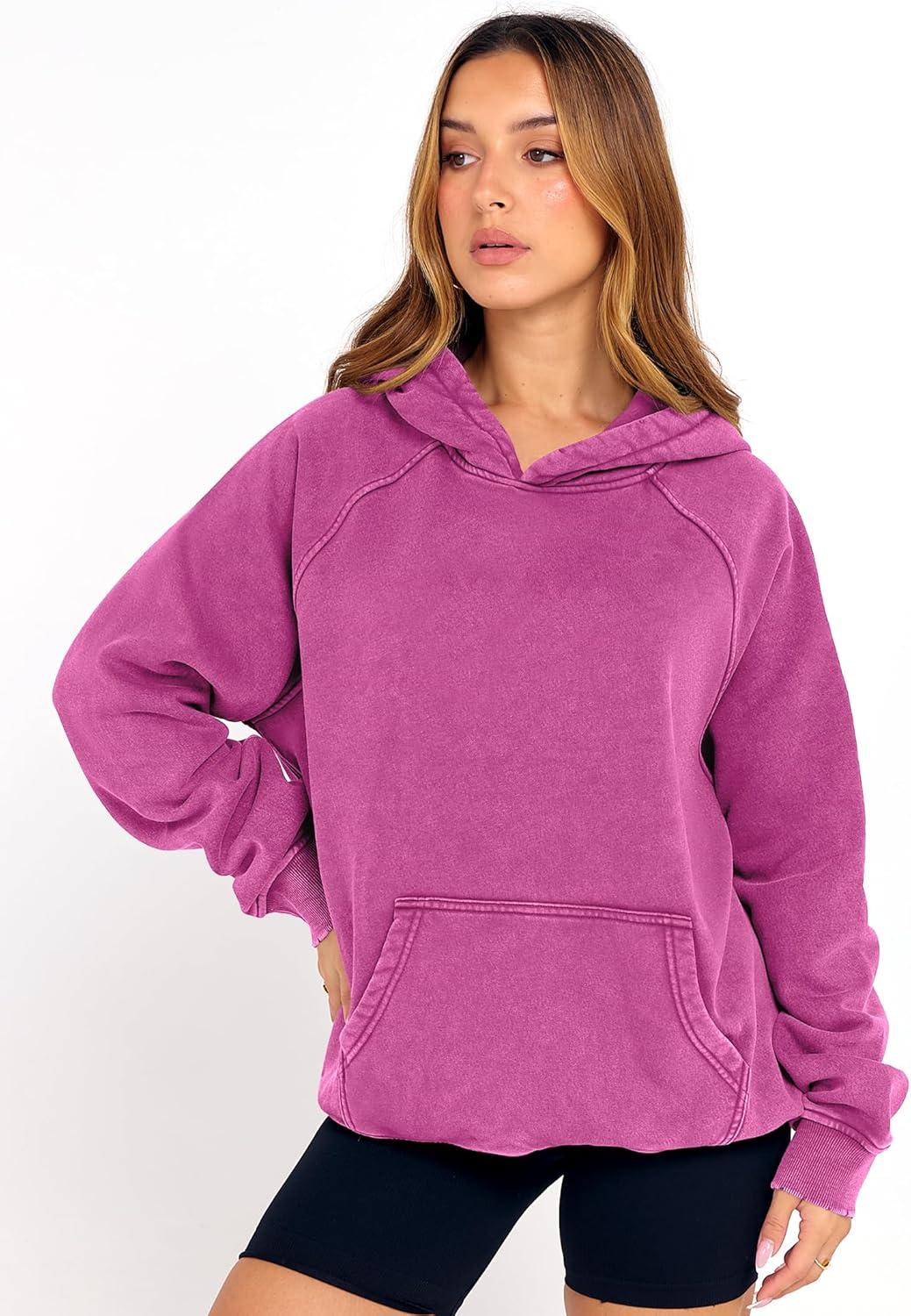 imageANRABESS Womens Acid Wash Hoodie Oversized Long Sleeve 2025 Fall Fashion SweatshirtsHot Pink