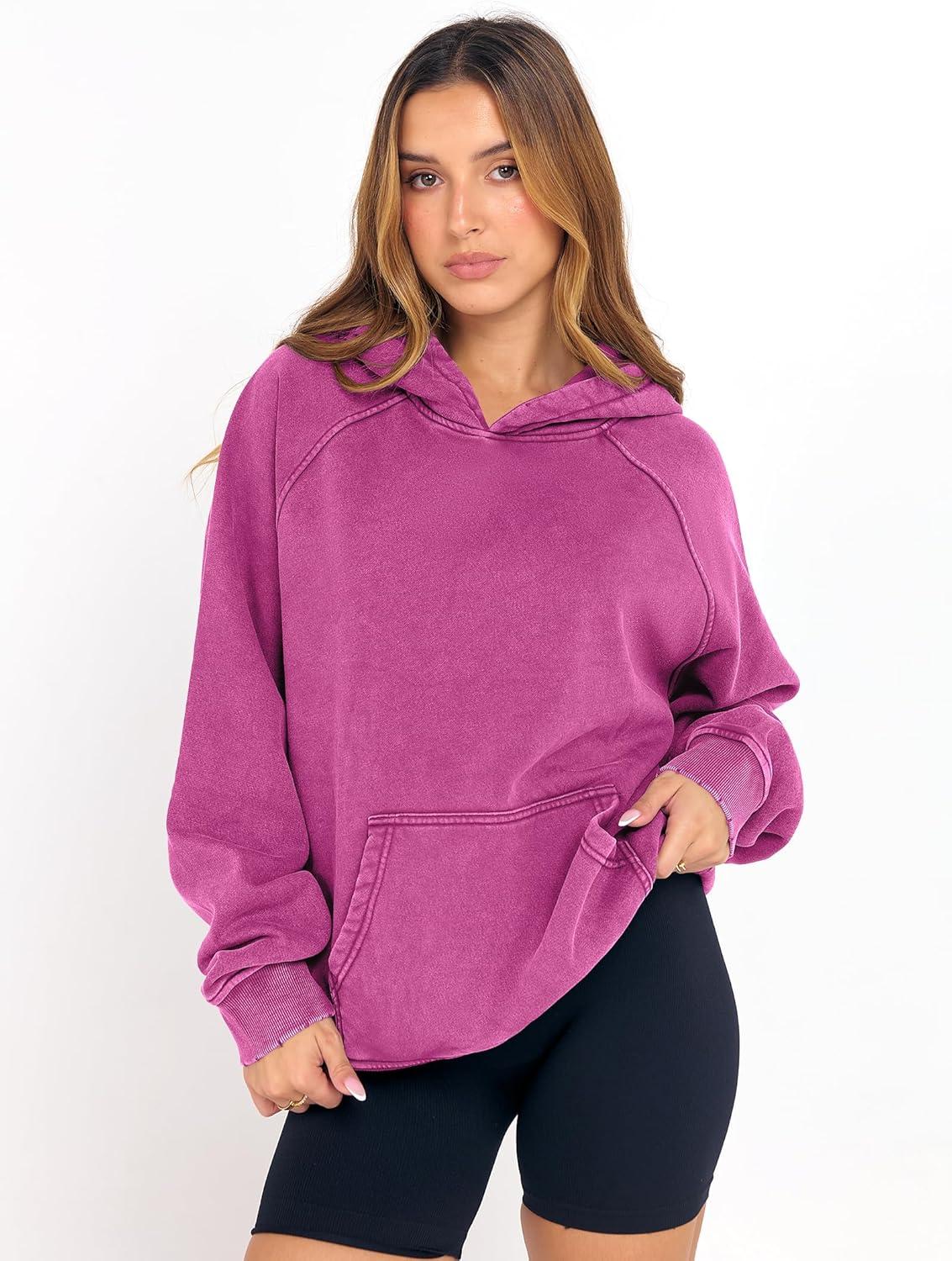 imageANRABESS Womens Acid Wash Hoodie Oversized Long Sleeve 2025 Fall Fashion SweatshirtsHot Pink