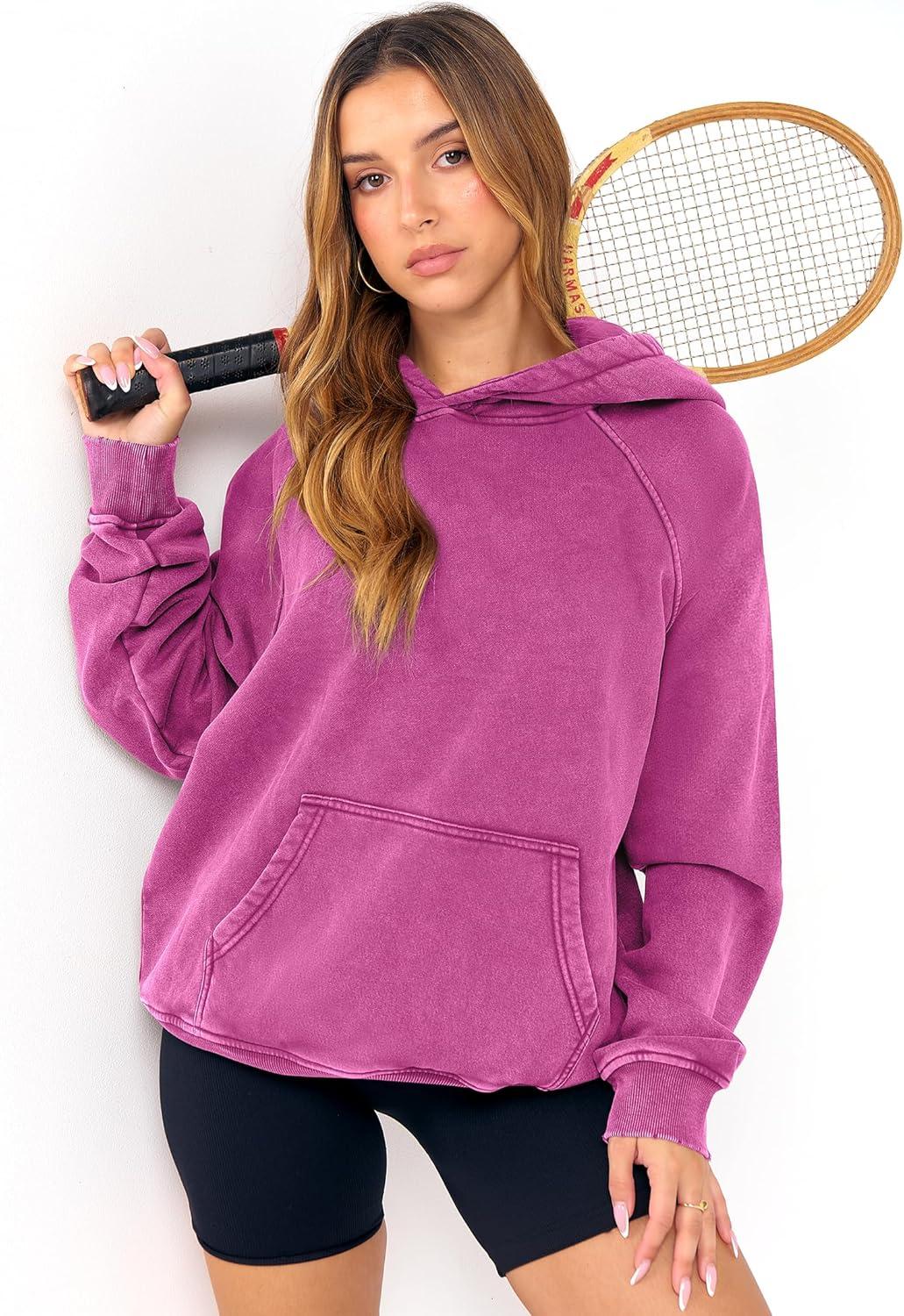 imageANRABESS Womens Acid Wash Hoodie Oversized Long Sleeve 2025 Fall Fashion SweatshirtsHot Pink