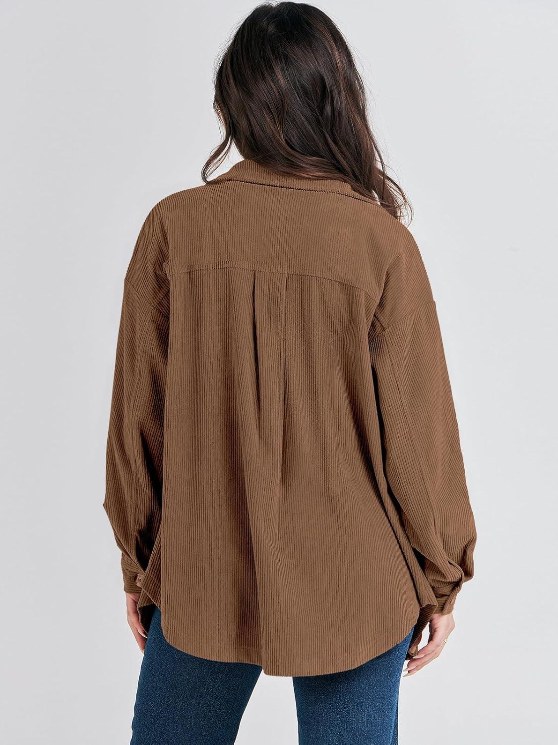 imageANRABESS Womens Corduroy Shacket Button Down Shirts Oversized Long Sleeve Casual Cardigan Jacket 2025 Fall Fashion ClothesCoffee