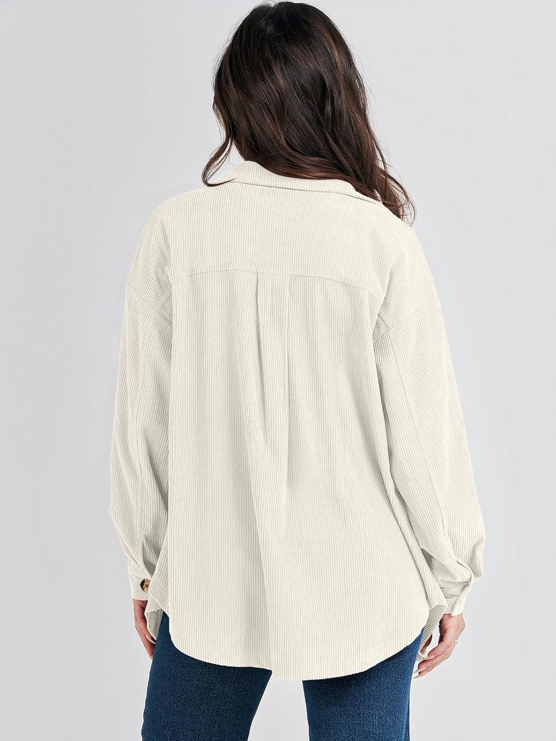 imageANRABESS Womens Corduroy Shacket Button Down Shirts Oversized Long Sleeve Casual Cardigan Jacket 2025 Fall Fashion ClothesLight Apricot