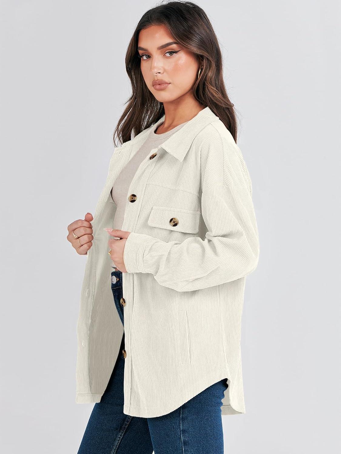 imageANRABESS Womens Corduroy Shacket Button Down Shirts Oversized Long Sleeve Casual Cardigan Jacket 2025 Fall Fashion ClothesLight Apricot