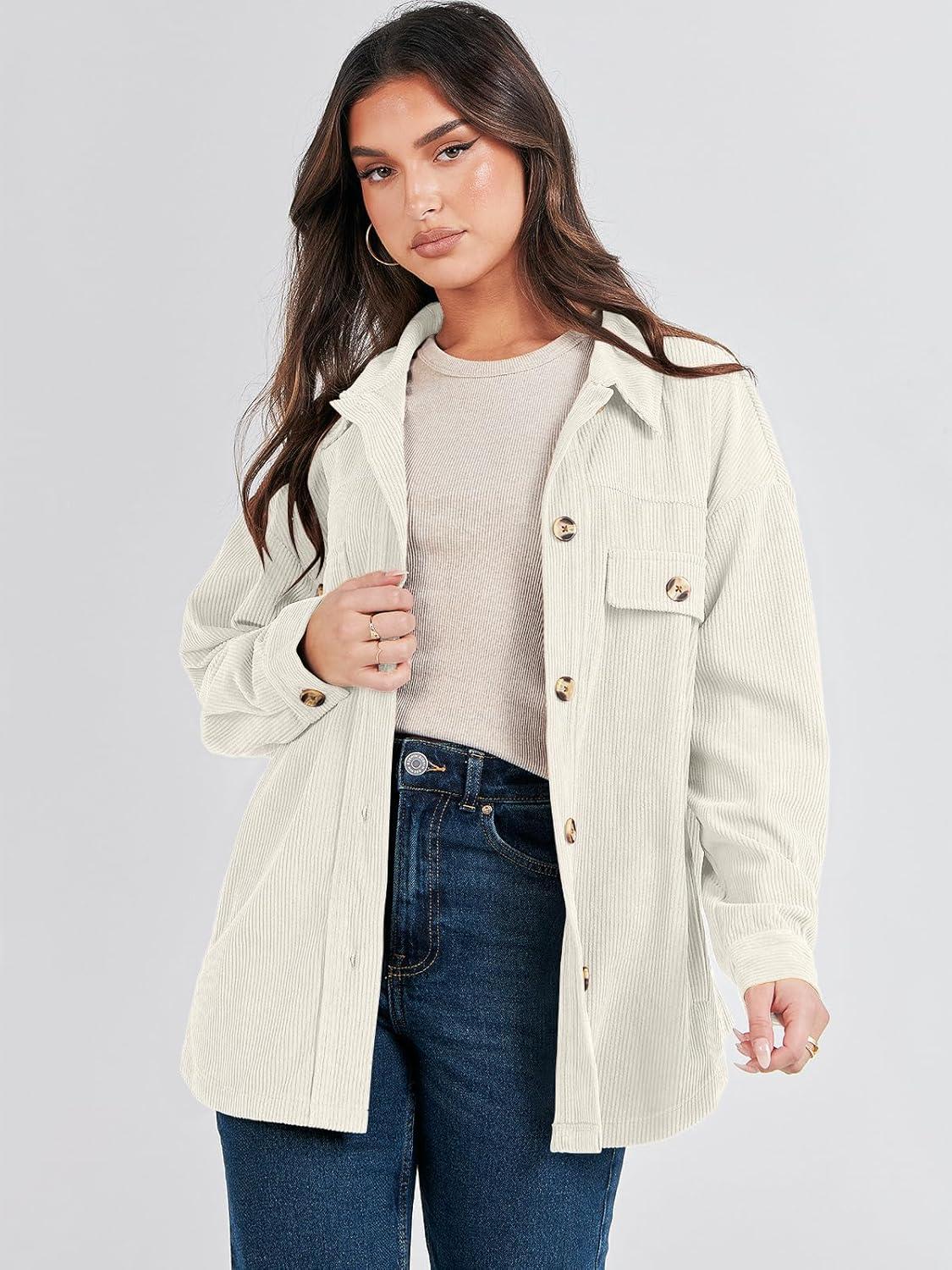 imageANRABESS Womens Corduroy Shacket Button Down Shirts Oversized Long Sleeve Casual Cardigan Jacket 2025 Fall Fashion ClothesLight Apricot