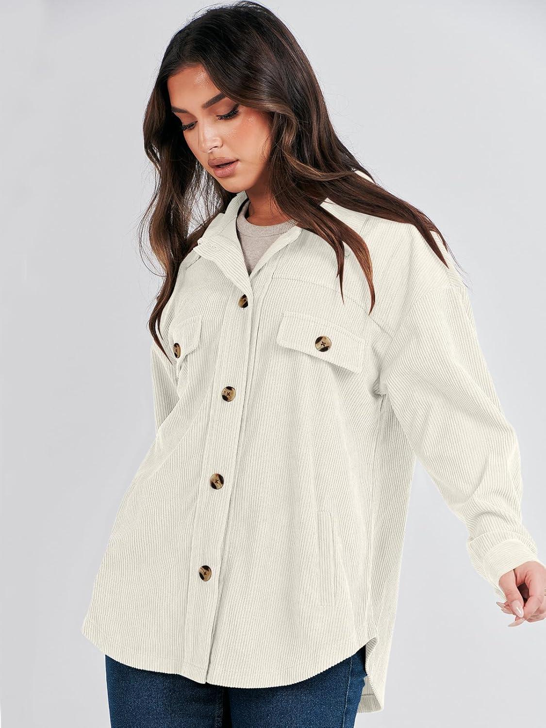 imageANRABESS Womens Corduroy Shacket Button Down Shirts Oversized Long Sleeve Casual Cardigan Jacket 2025 Fall Fashion ClothesLight Apricot