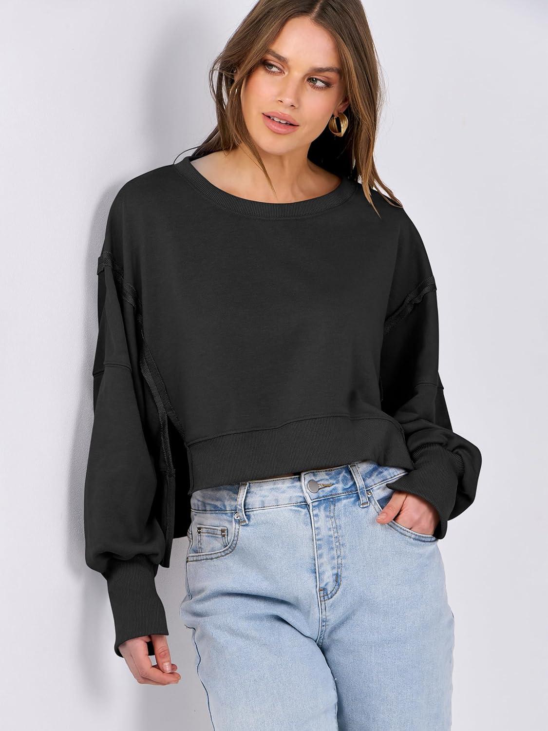 imageANRABESS Womens Cropped Sweatshirts Oversized Crewneck Long Sleeve Tops 2025 Fall Winter Loose Pullover Teen Girls ClothesBlack