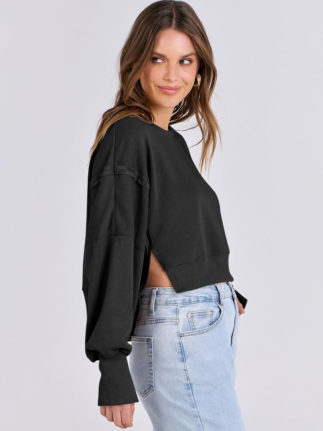 imageANRABESS Womens Cropped Sweatshirts Oversized Crewneck Long Sleeve Tops 2025 Fall Winter Loose Pullover Teen Girls ClothesBlack