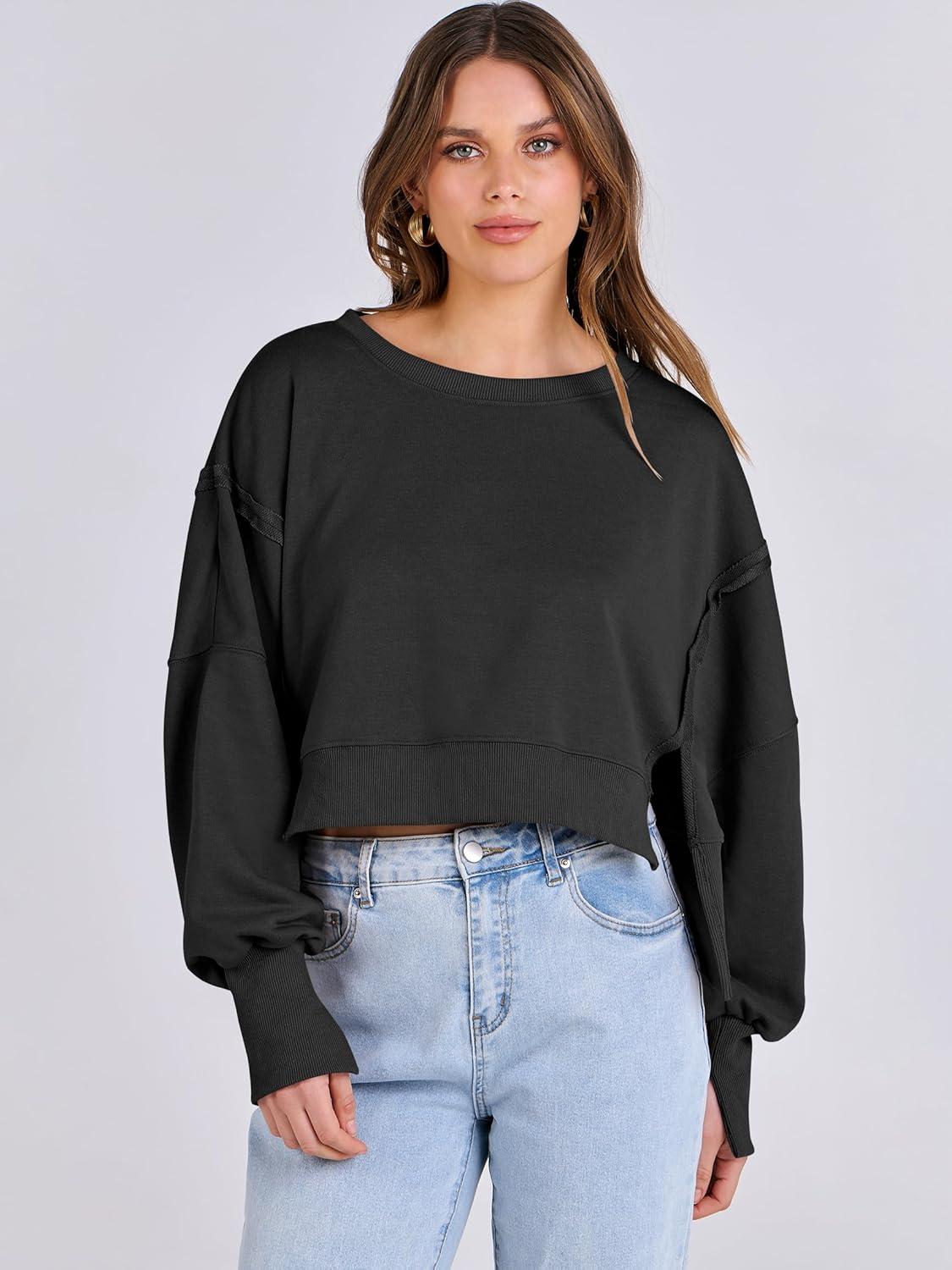 imageANRABESS Womens Cropped Sweatshirts Oversized Crewneck Long Sleeve Tops 2025 Fall Winter Loose Pullover Teen Girls ClothesBlack