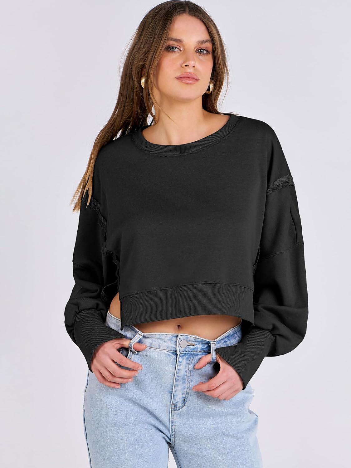 imageANRABESS Womens Cropped Sweatshirts Oversized Crewneck Long Sleeve Tops 2025 Fall Winter Loose Pullover Teen Girls ClothesBlack
