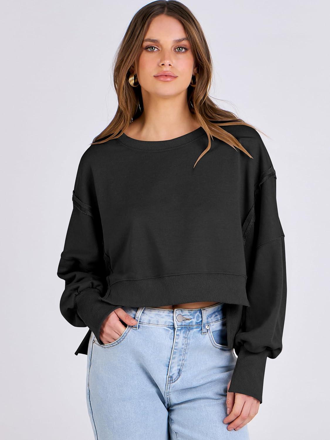 imageANRABESS Womens Cropped Sweatshirts Oversized Crewneck Long Sleeve Tops 2025 Fall Winter Loose Pullover Teen Girls ClothesBlack