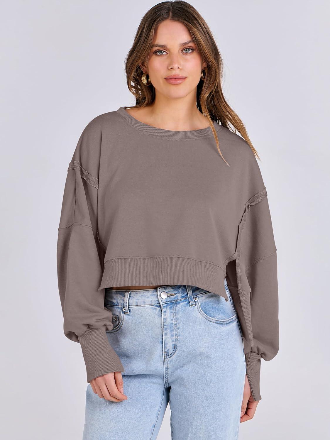 imageANRABESS Womens Cropped Sweatshirts Oversized Crewneck Long Sleeve Tops 2025 Fall Winter Loose Pullover Teen Girls ClothesBrown