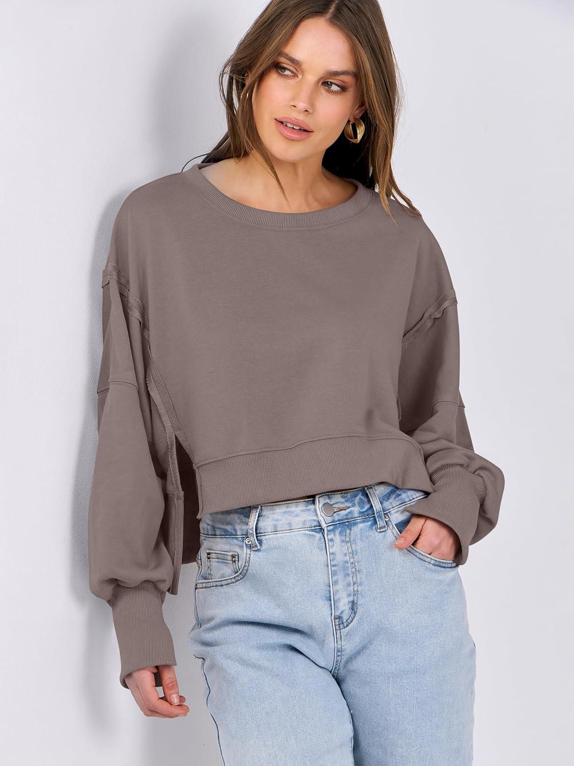 imageANRABESS Womens Cropped Sweatshirts Oversized Crewneck Long Sleeve Tops 2025 Fall Winter Loose Pullover Teen Girls ClothesBrown