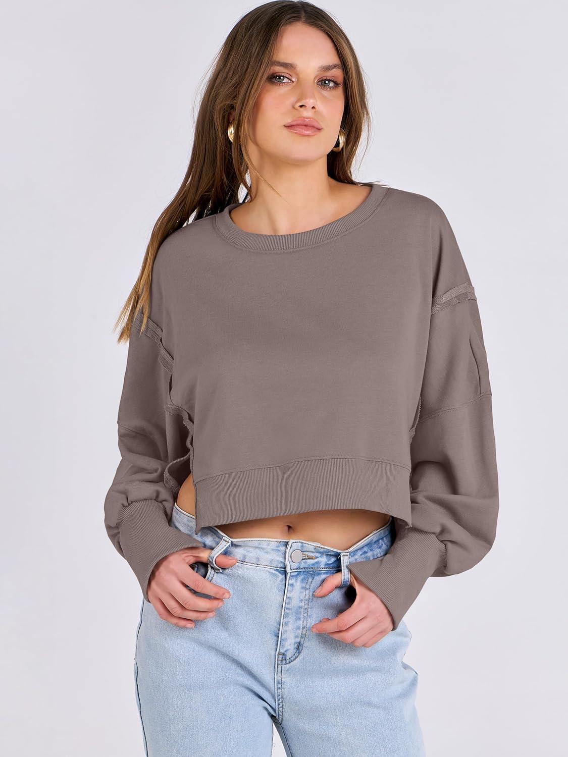 imageANRABESS Womens Cropped Sweatshirts Oversized Crewneck Long Sleeve Tops 2025 Fall Winter Loose Pullover Teen Girls ClothesBrown