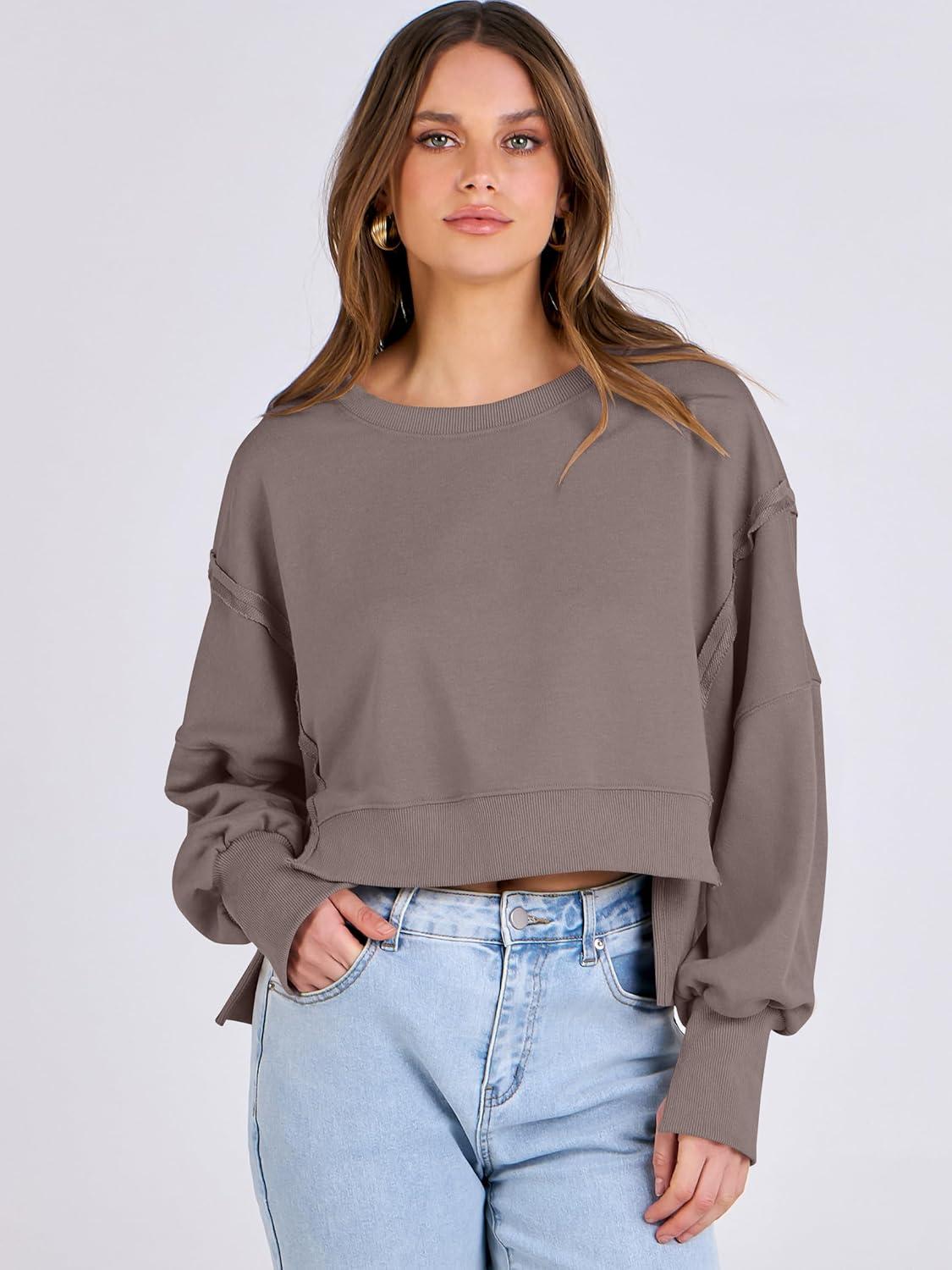 imageANRABESS Womens Cropped Sweatshirts Oversized Crewneck Long Sleeve Tops 2025 Fall Winter Loose Pullover Teen Girls ClothesBrown