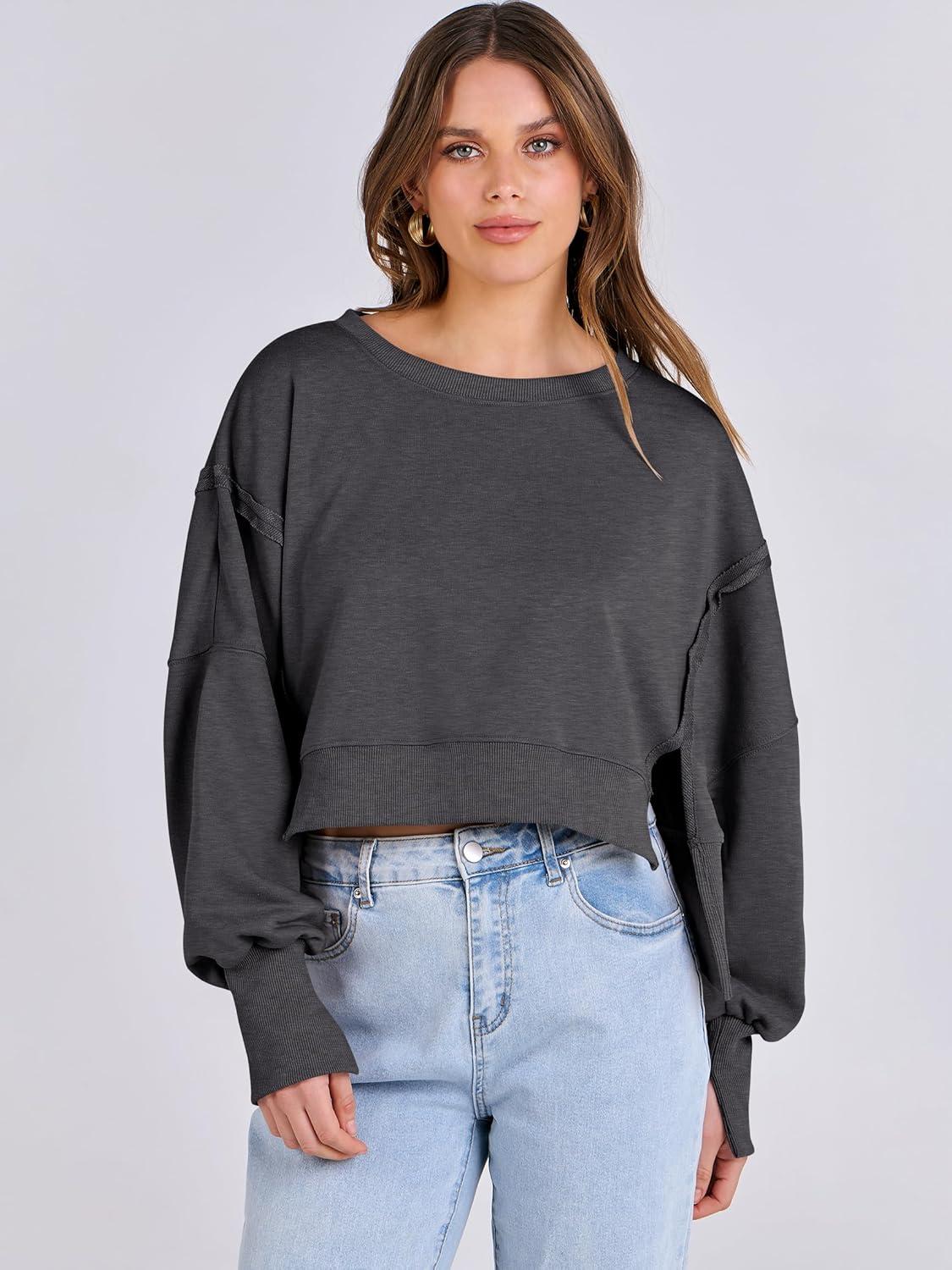 imageANRABESS Womens Cropped Sweatshirts Oversized Crewneck Long Sleeve Tops 2025 Fall Winter Loose Pullover Teen Girls ClothesDark Gray