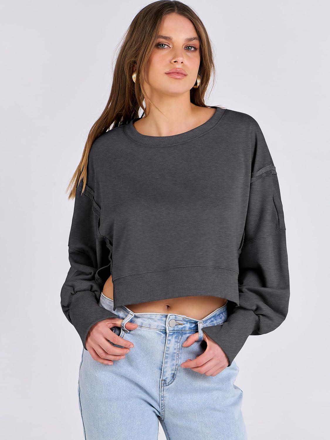 imageANRABESS Womens Cropped Sweatshirts Oversized Crewneck Long Sleeve Tops 2025 Fall Winter Loose Pullover Teen Girls ClothesDark Gray