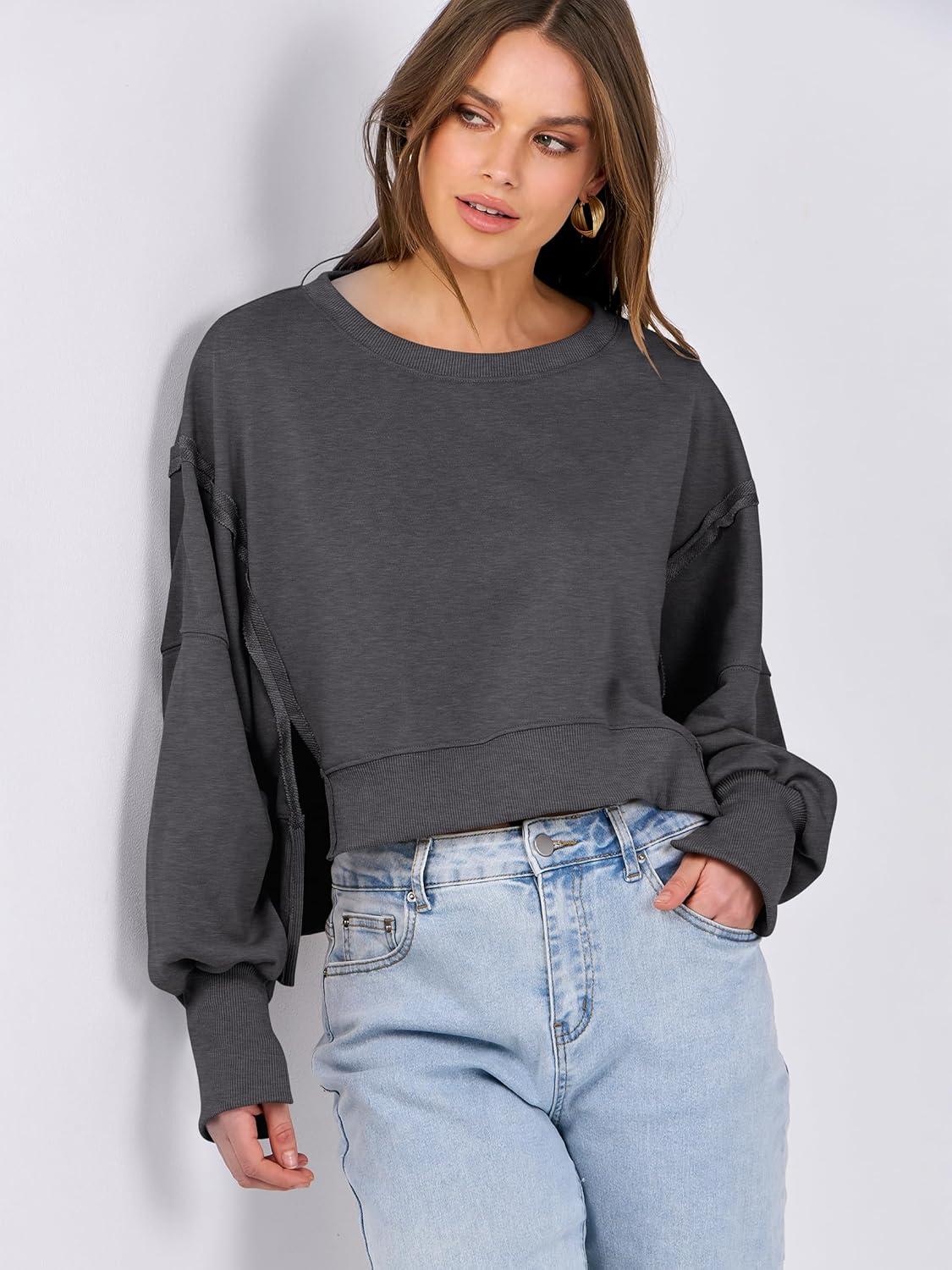 imageANRABESS Womens Cropped Sweatshirts Oversized Crewneck Long Sleeve Tops 2025 Fall Winter Loose Pullover Teen Girls ClothesDark Gray