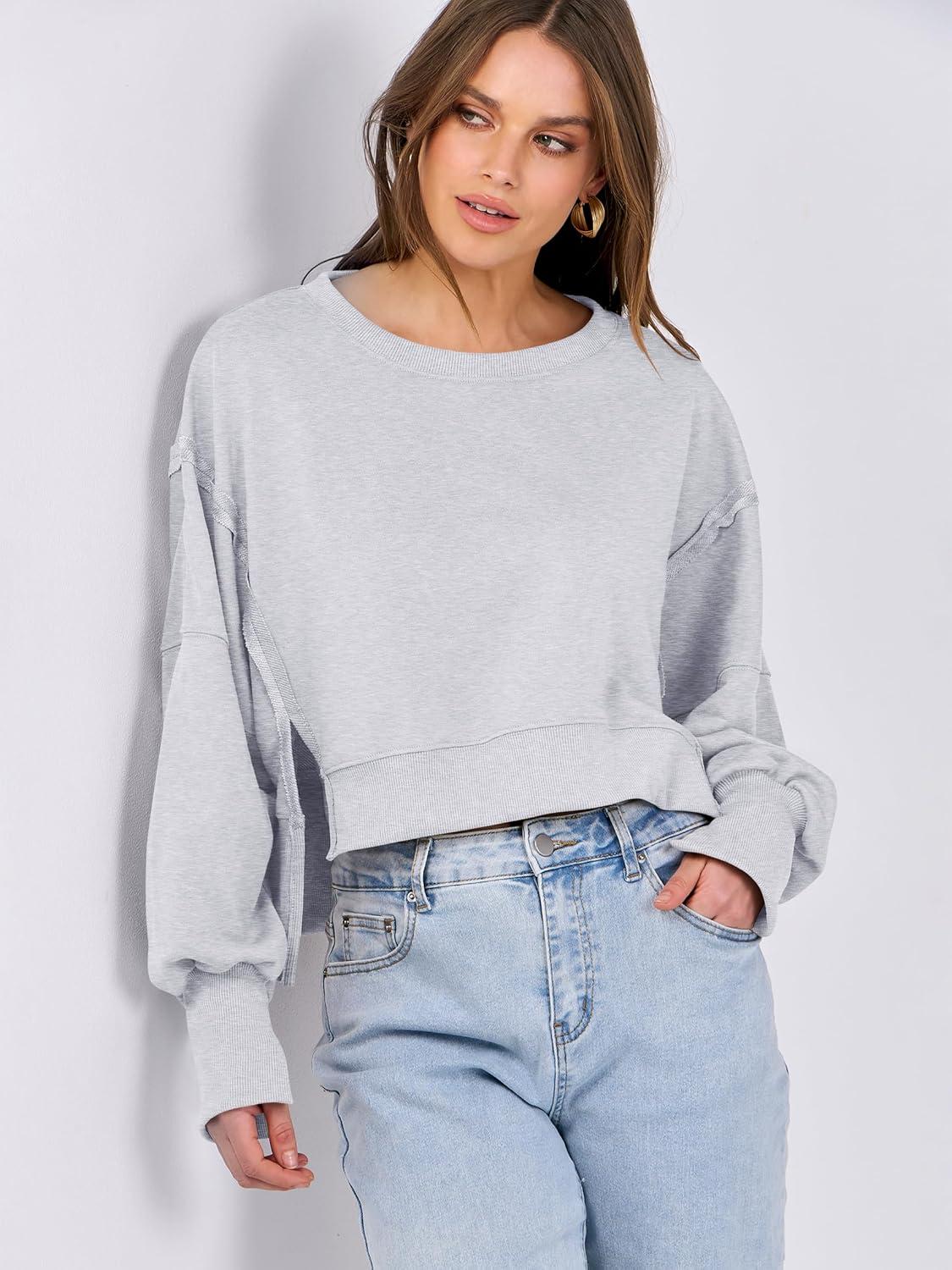 imageANRABESS Womens Cropped Sweatshirts Oversized Crewneck Long Sleeve Tops 2025 Fall Winter Loose Pullover Teen Girls ClothesGray