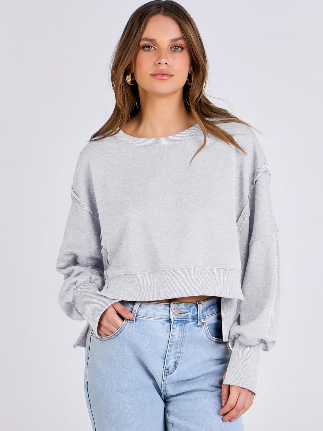 imageANRABESS Womens Cropped Sweatshirts Oversized Crewneck Long Sleeve Tops 2025 Fall Winter Loose Pullover Teen Girls ClothesGray