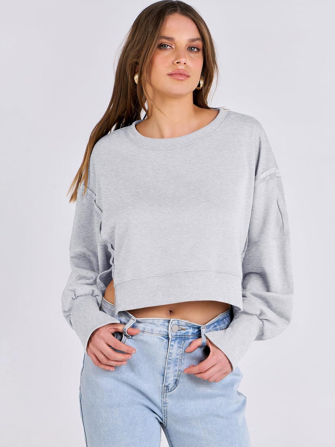 imageANRABESS Womens Cropped Sweatshirts Oversized Crewneck Long Sleeve Tops 2025 Fall Winter Loose Pullover Teen Girls ClothesGray