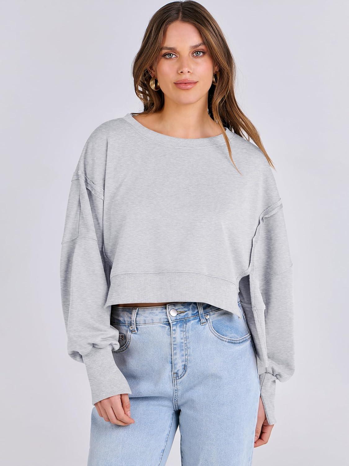 imageANRABESS Womens Cropped Sweatshirts Oversized Crewneck Long Sleeve Tops 2025 Fall Winter Loose Pullover Teen Girls ClothesGray