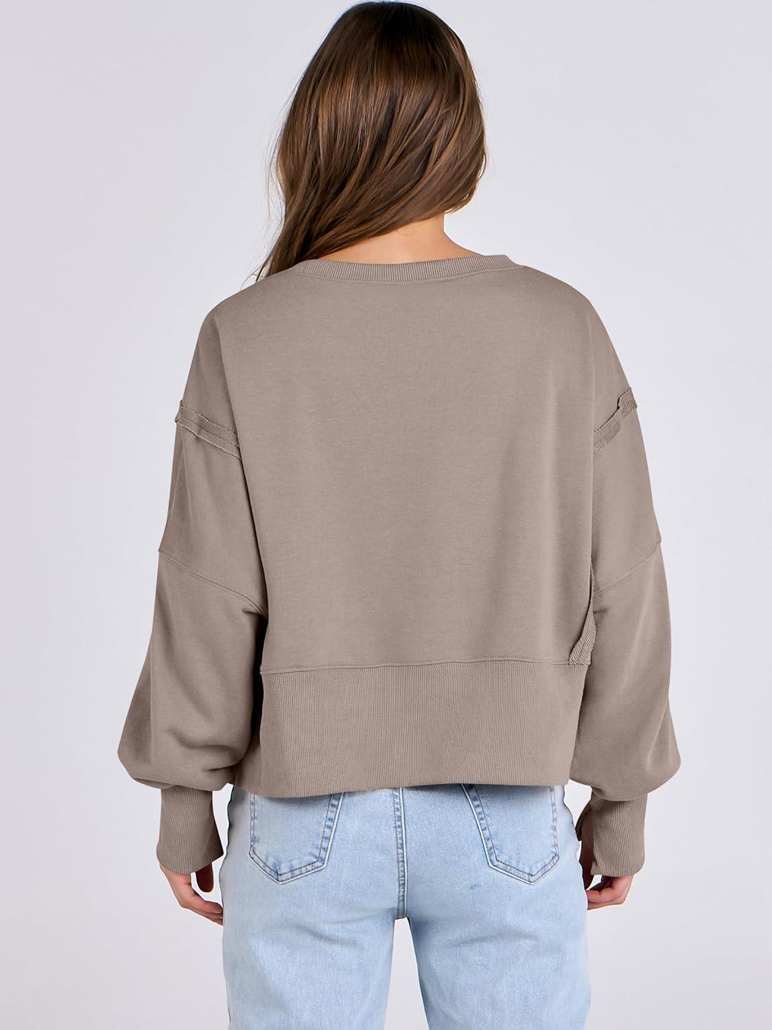 imageANRABESS Womens Cropped Sweatshirts Oversized Crewneck Long Sleeve Tops 2025 Fall Winter Loose Pullover Teen Girls ClothesKhaki