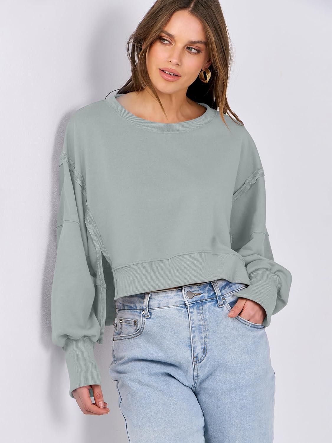 imageANRABESS Womens Cropped Sweatshirts Oversized Crewneck Long Sleeve Tops 2025 Fall Winter Loose Pullover Teen Girls ClothesLight Green