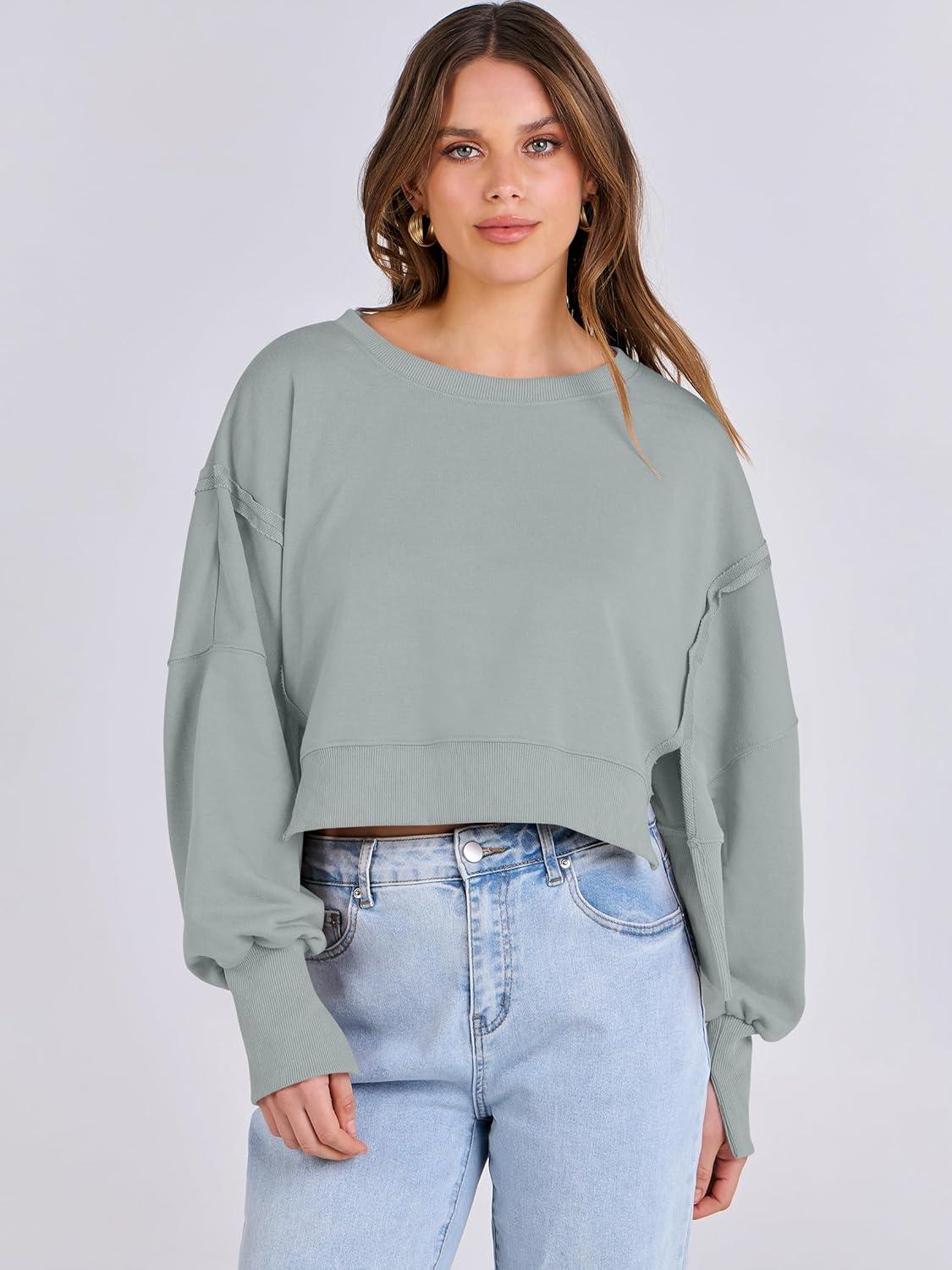 imageANRABESS Womens Cropped Sweatshirts Oversized Crewneck Long Sleeve Tops 2025 Fall Winter Loose Pullover Teen Girls ClothesLight Green