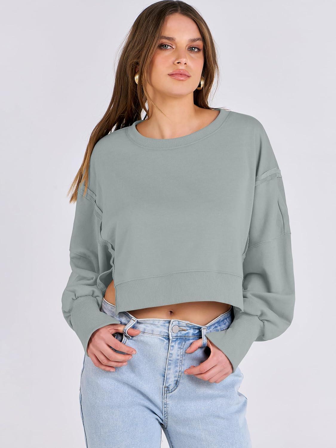 imageANRABESS Womens Cropped Sweatshirts Oversized Crewneck Long Sleeve Tops 2025 Fall Winter Loose Pullover Teen Girls ClothesLight Green
