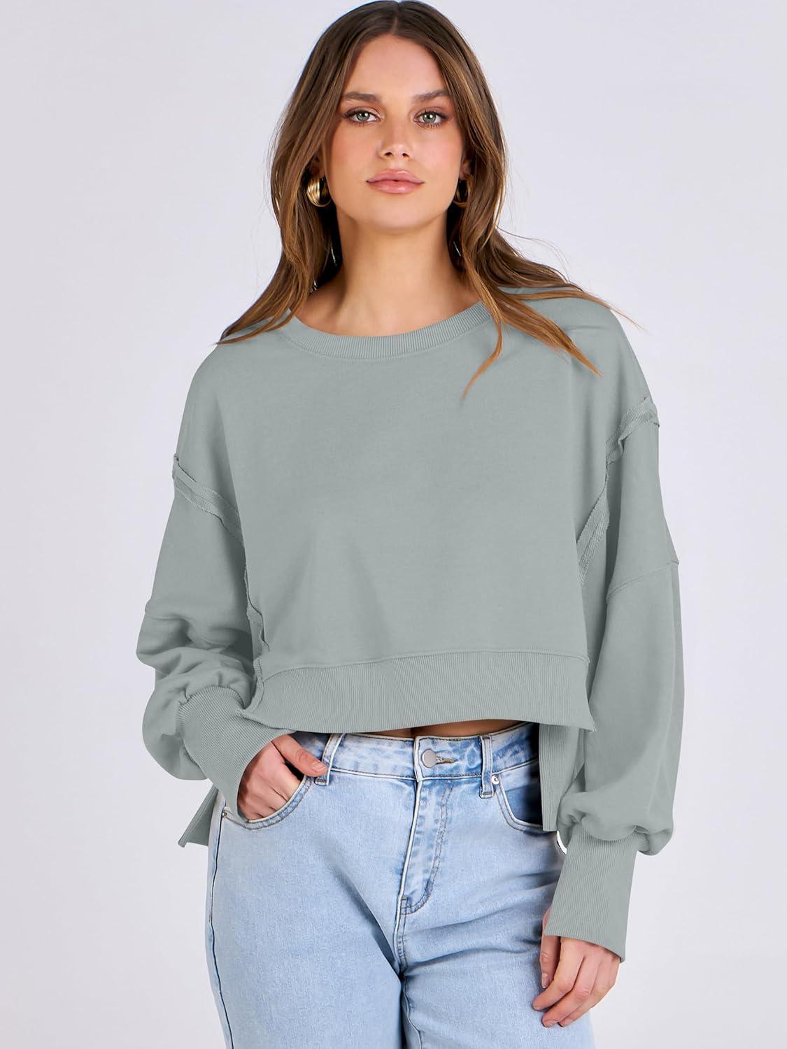 imageANRABESS Womens Cropped Sweatshirts Oversized Crewneck Long Sleeve Tops 2025 Fall Winter Loose Pullover Teen Girls ClothesLight Green