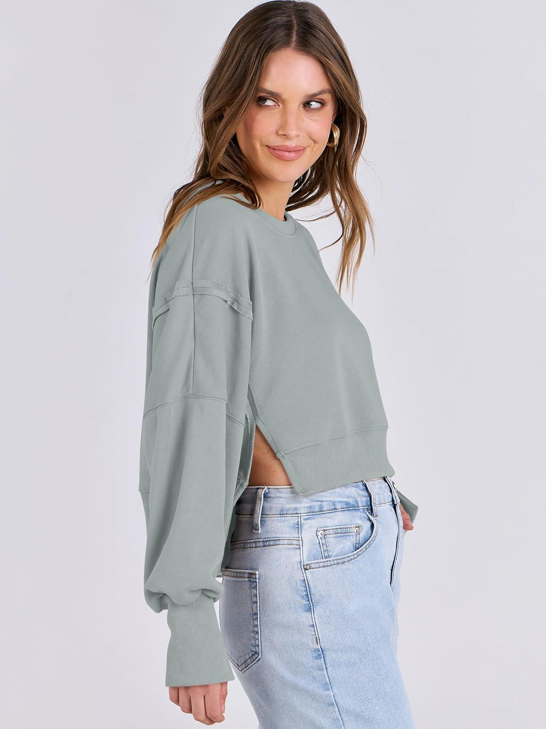 imageANRABESS Womens Cropped Sweatshirts Oversized Crewneck Long Sleeve Tops 2025 Fall Winter Loose Pullover Teen Girls ClothesLight Green