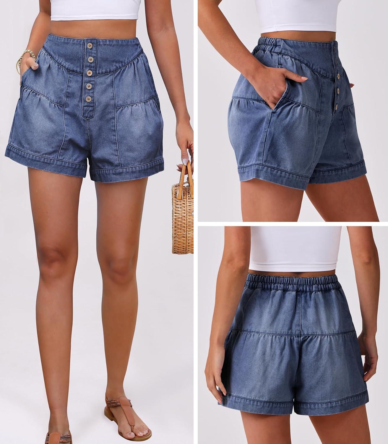 imageANRABESS Womens Denim Shorts Summer Baggy High Waisted Flowy Wide Leg Buttons Pleated Casual Jean Shorts 2025 Fashion SkortsBlue