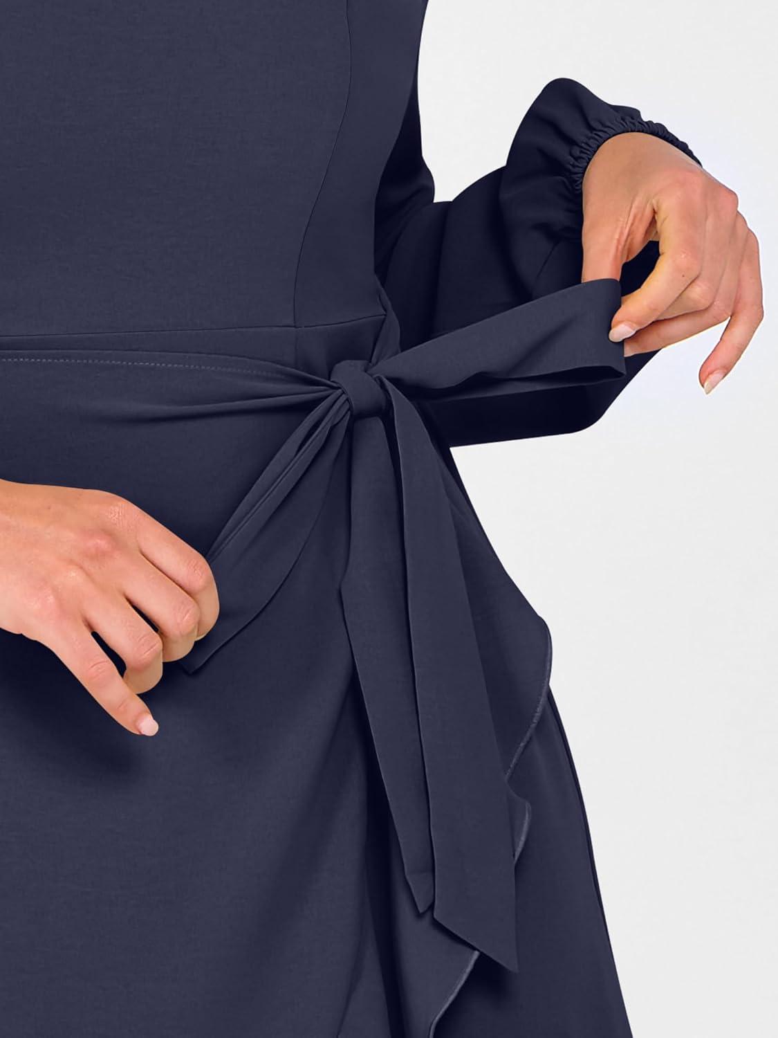 imageANRABESS Womens Dress Long Sleeve Square Neck Tie Waist Ruffle Hem Short Cocktail Wedding Guest Fall Party Club Mini DressesDeep Navy Blue