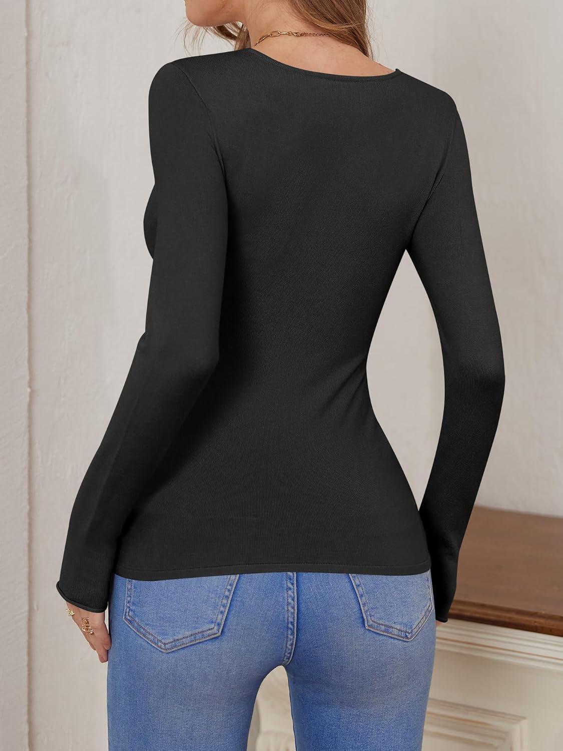 imageANRABESS Womens Fitted Sweaters 2025 Fall Long Sleeve V Neck Basic Tops Lightweight Knitted Slim Dressy Casual Work ShirtsBlack