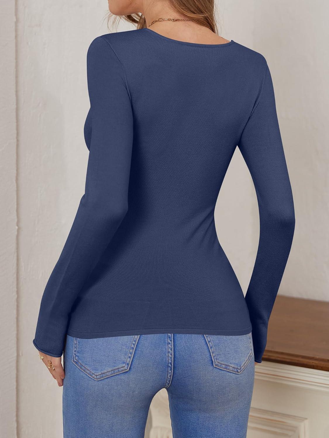 imageANRABESS Womens Fitted Sweaters 2025 Fall Long Sleeve V Neck Basic Tops Lightweight Knitted Slim Dressy Casual Work ShirtsNavy Blue