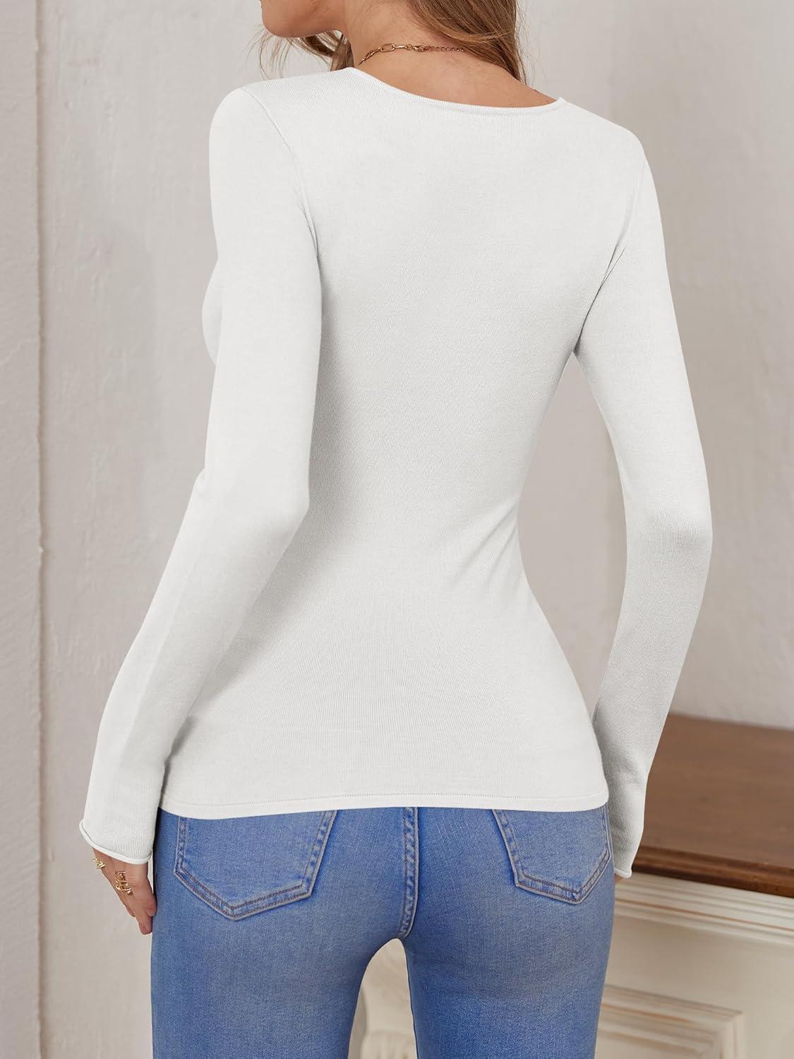 imageANRABESS Womens Fitted Sweaters 2025 Fall Long Sleeve V Neck Basic Tops Lightweight Knitted Slim Dressy Casual Work ShirtsWhite