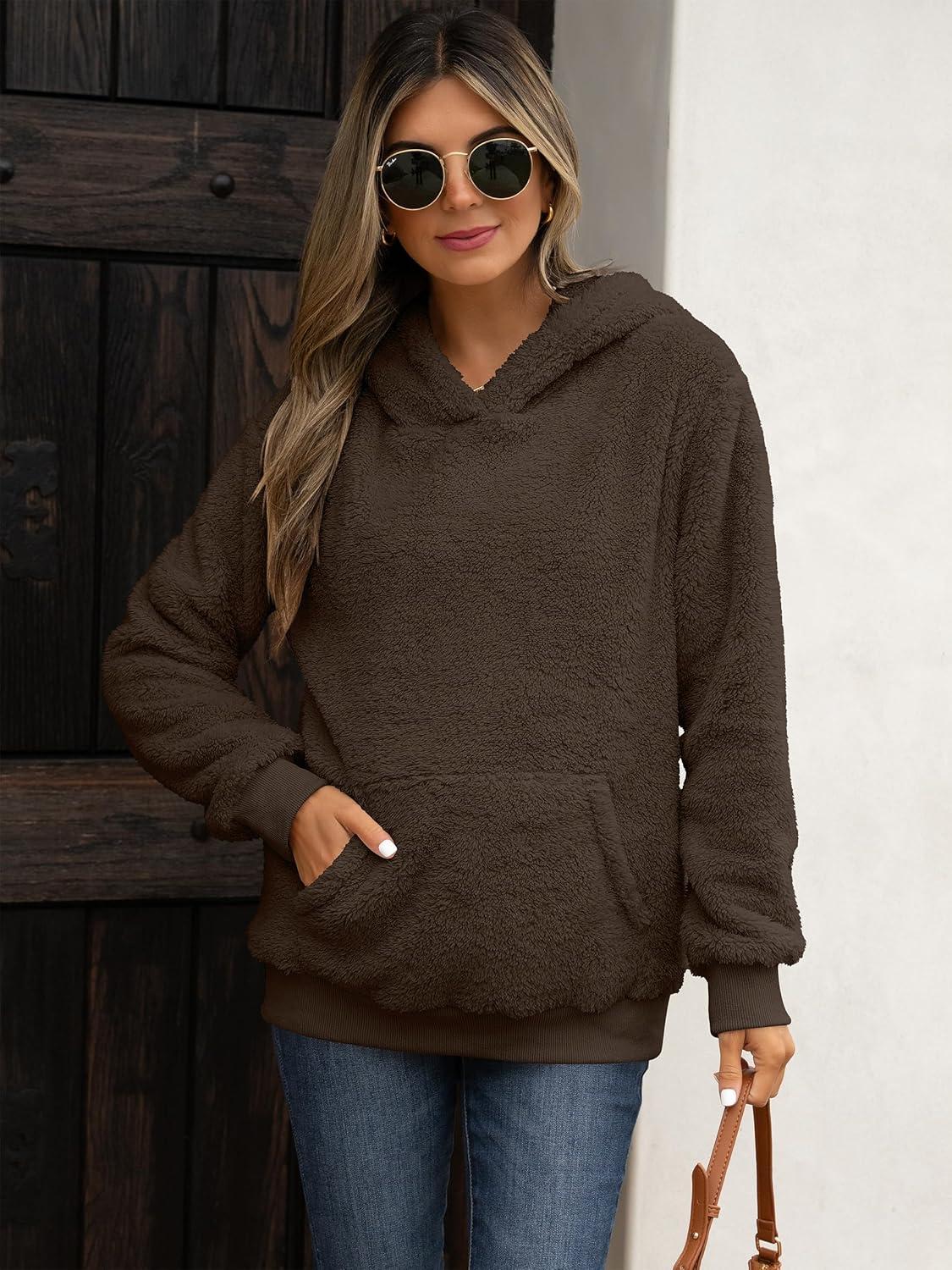 imageANRABESS Womens Hoodies Fleece Sherpa Sweatshirt 2025 Fall Loose Double Fuzzy Cozy Fluffy Warm Winter Pullover with PocketBrown