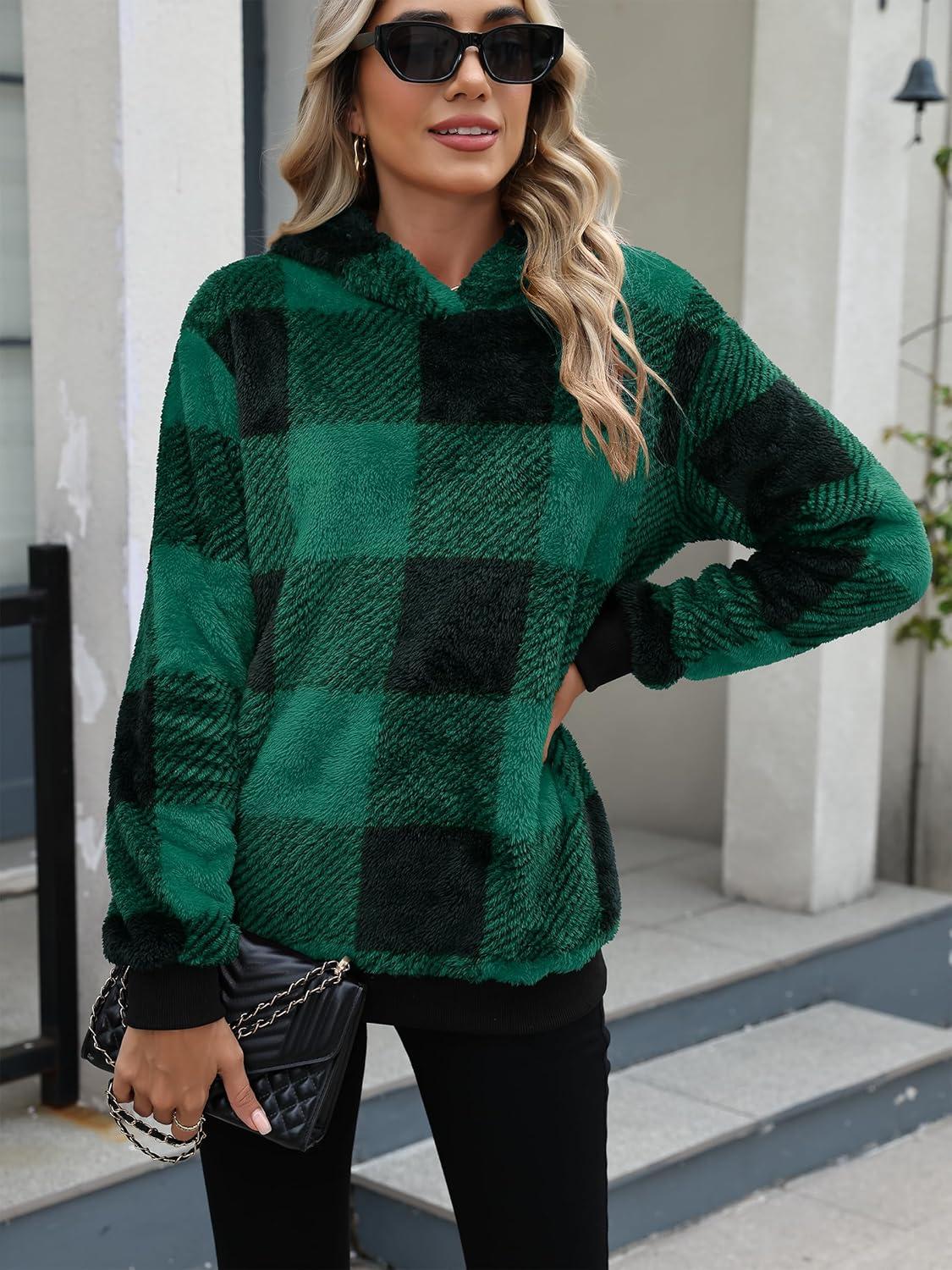 imageANRABESS Womens Hoodies Fleece Sherpa Sweatshirt 2025 Fall Loose Double Fuzzy Cozy Fluffy Warm Winter Pullover with PocketGreen Plaid
