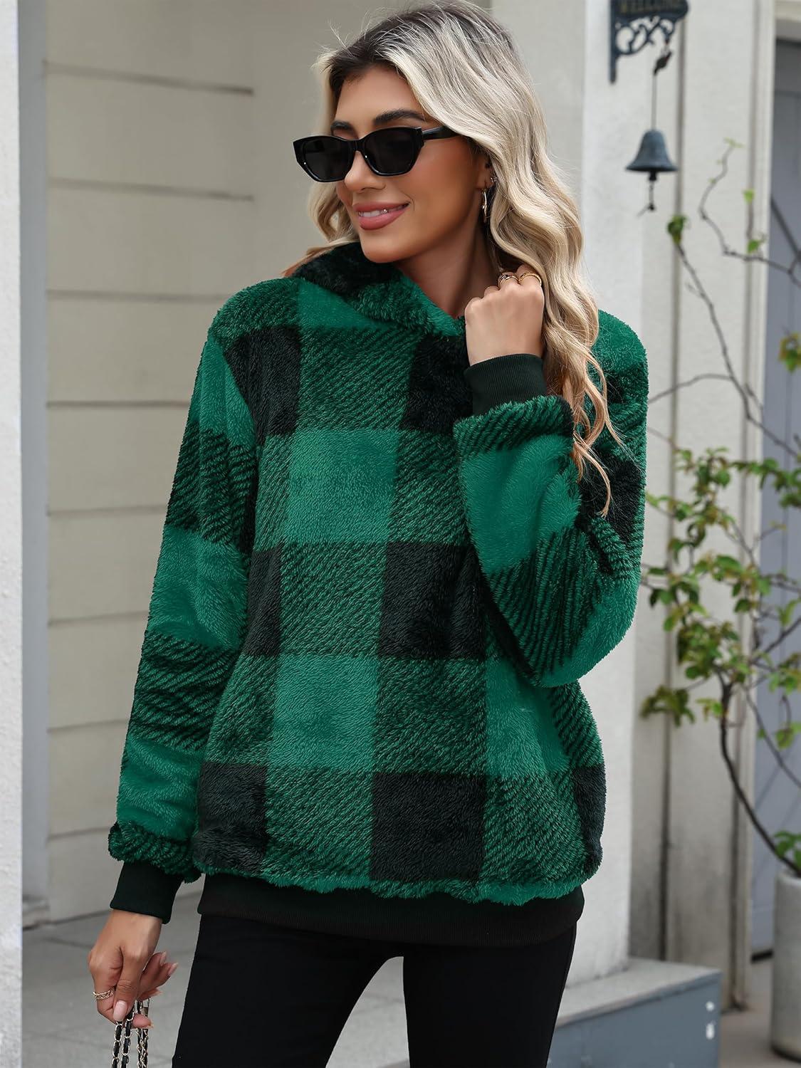 imageANRABESS Womens Hoodies Fleece Sherpa Sweatshirt 2025 Fall Loose Double Fuzzy Cozy Fluffy Warm Winter Pullover with PocketGreen Plaid