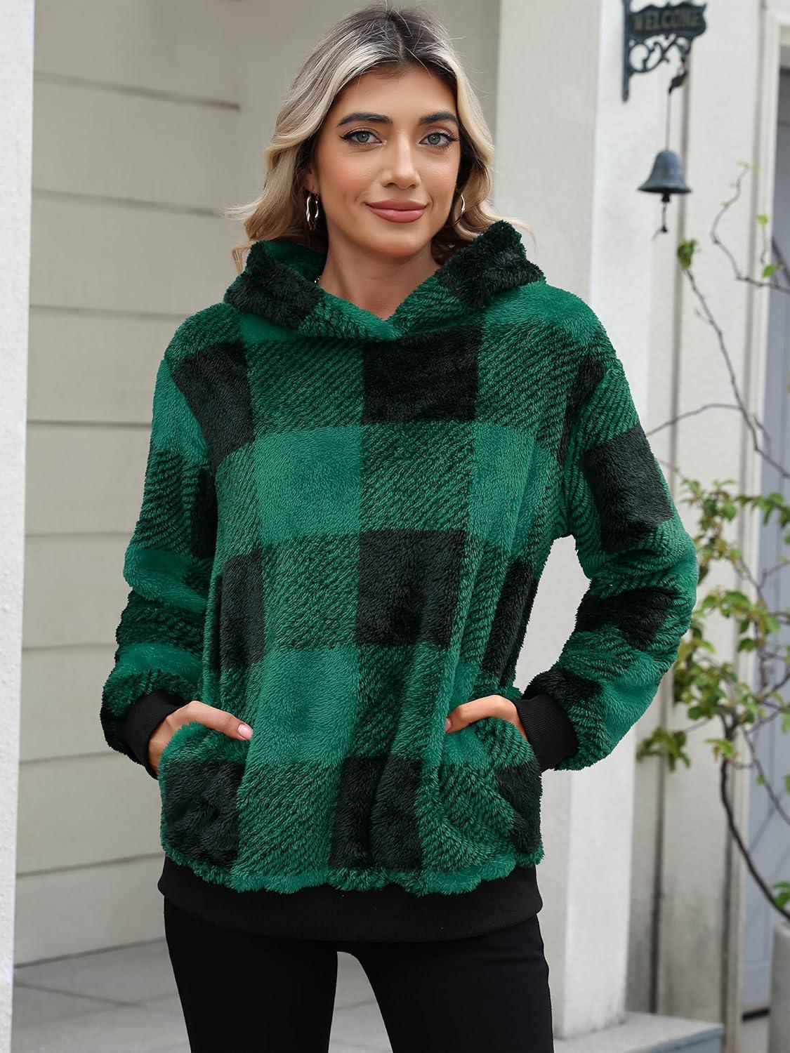 imageANRABESS Womens Hoodies Fleece Sherpa Sweatshirt 2025 Fall Loose Double Fuzzy Cozy Fluffy Warm Winter Pullover with PocketGreen Plaid