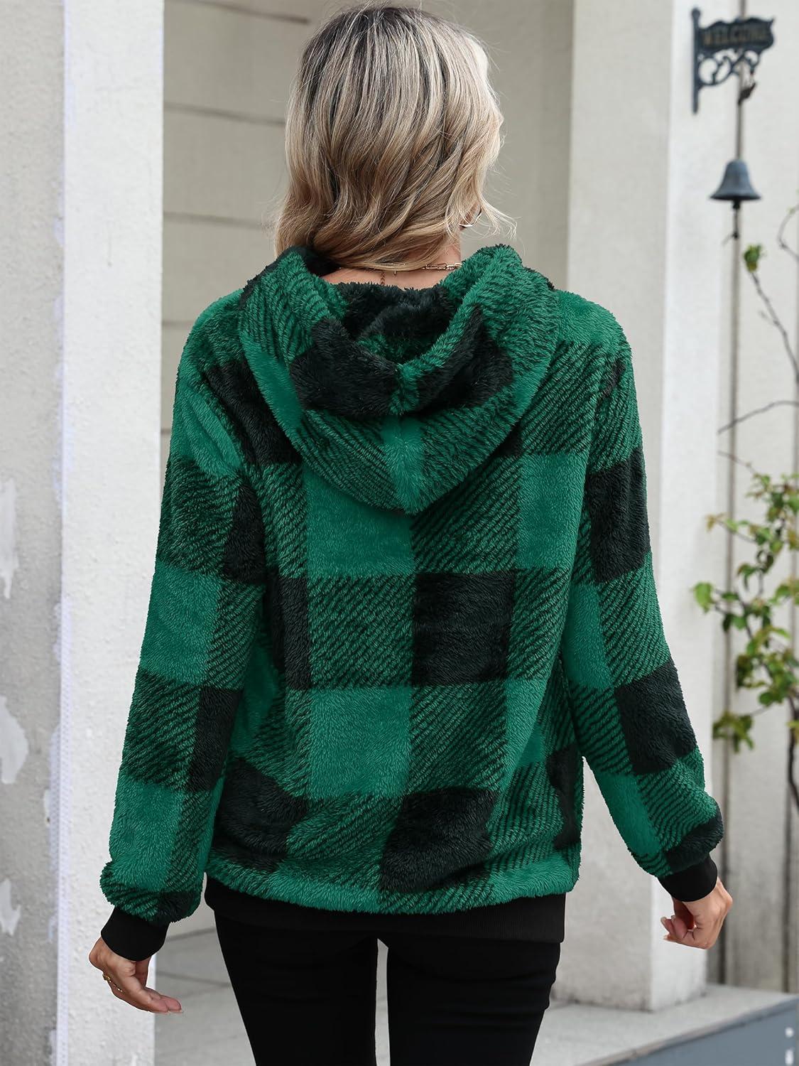 imageANRABESS Womens Hoodies Fleece Sherpa Sweatshirt 2025 Fall Loose Double Fuzzy Cozy Fluffy Warm Winter Pullover with PocketGreen Plaid